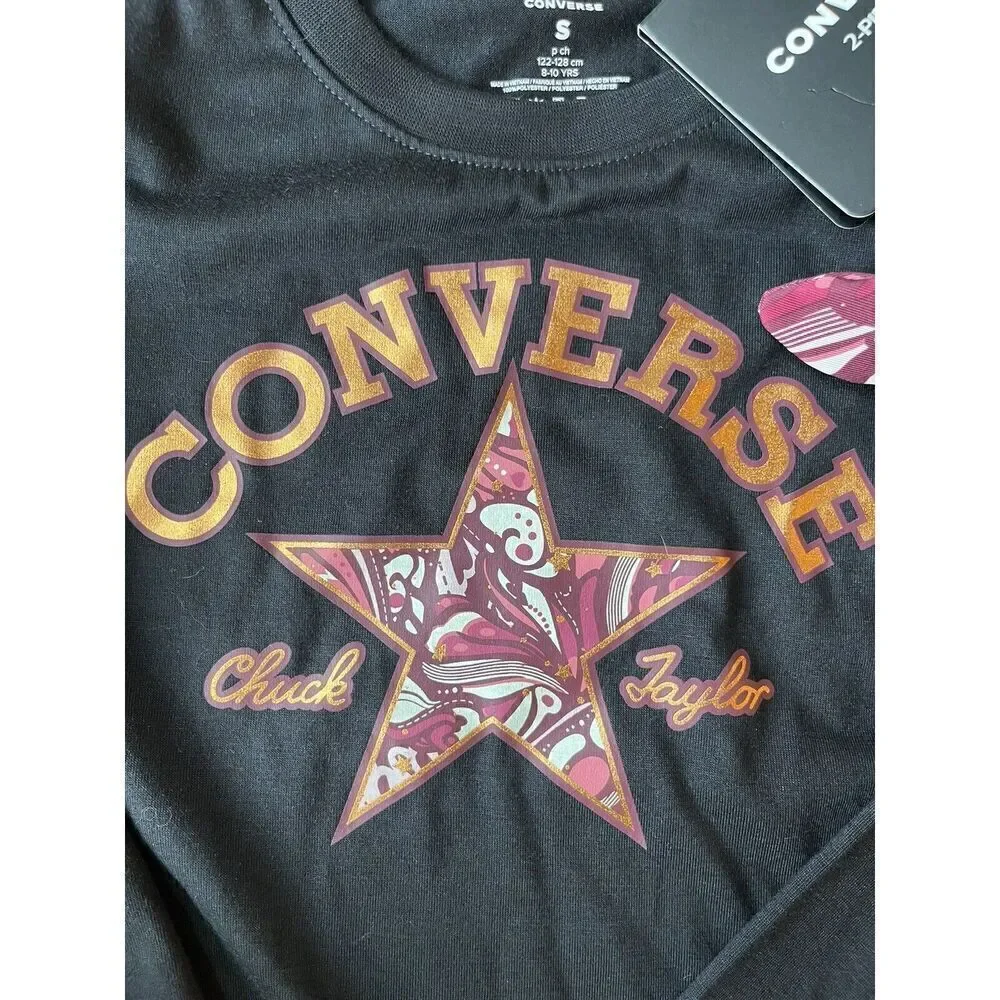 Converse Girls  2 Piece Black Long Sleeve Top  Size S and Scrunchie
